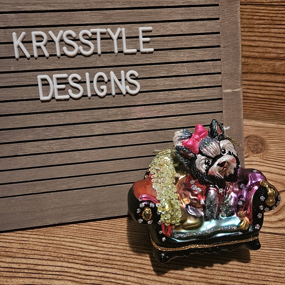 Jim Marvin Black Yorkie Yorkshire Terrier Couch Glass Ornament Holiday